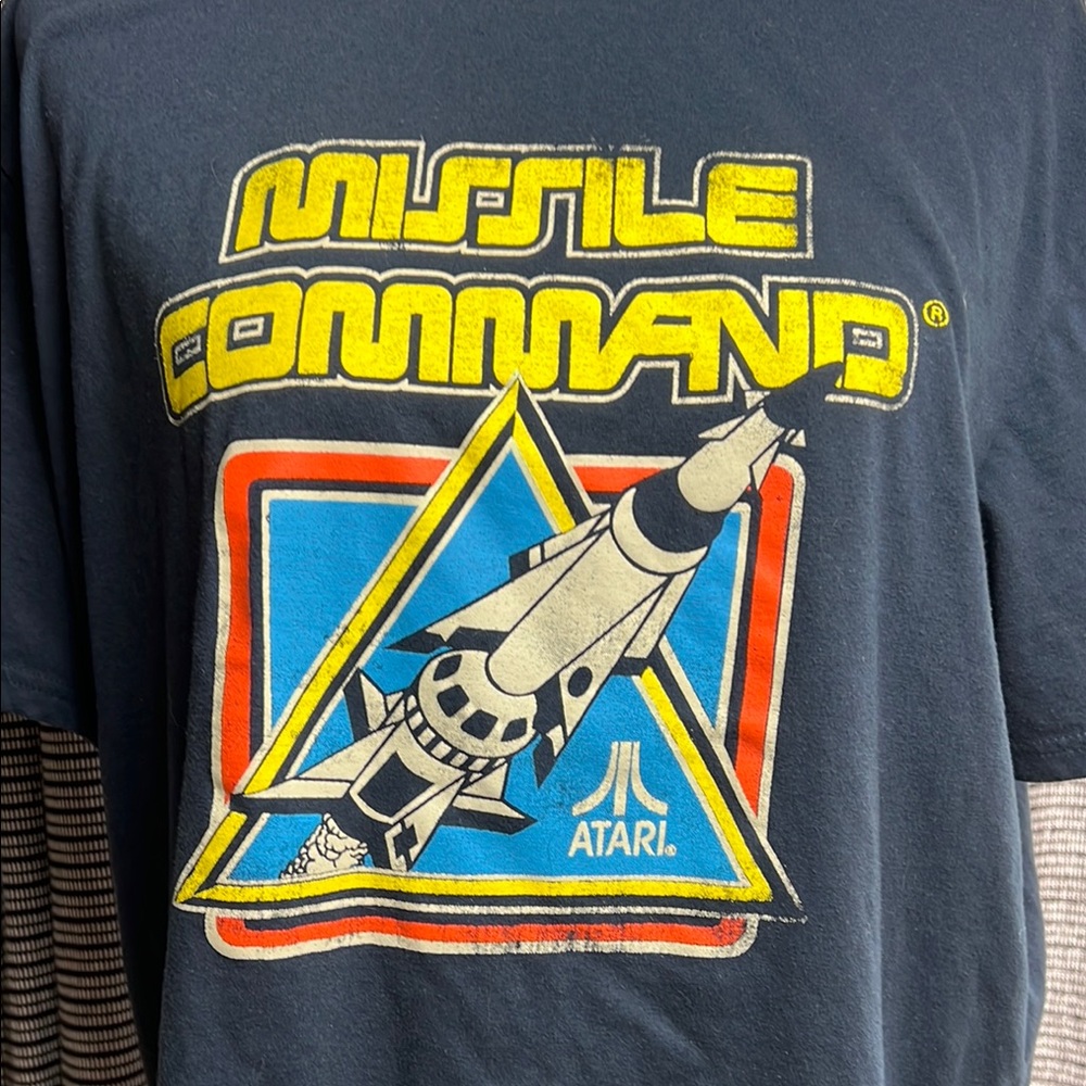 Missile Command Classic Video Game Graphic Tee - Dark Blue